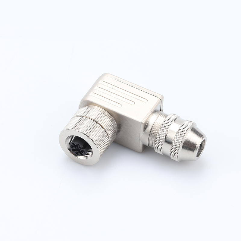 M12金屬屏蔽彎式孔型插頭，防水IP67