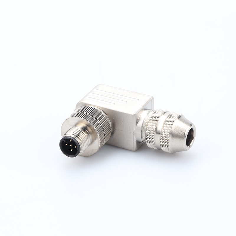 M12金屬屏蔽彎式針型插頭，防水IP67